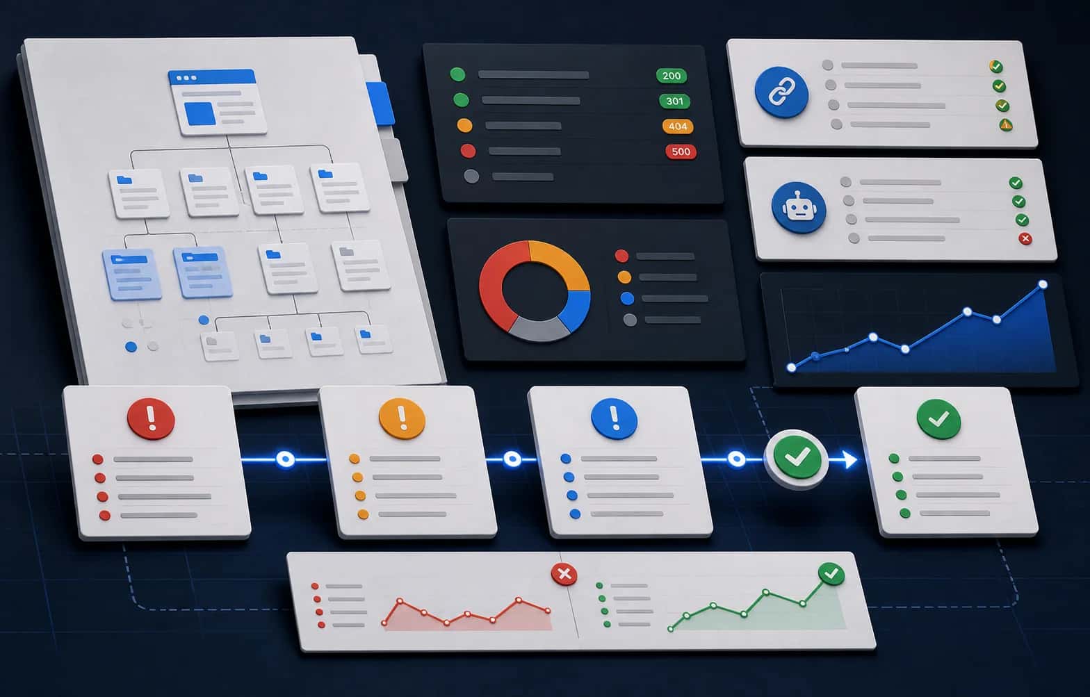 Карта SEO-аудита: структура сайта, статусы страниц, приоритеты и повторная проверка